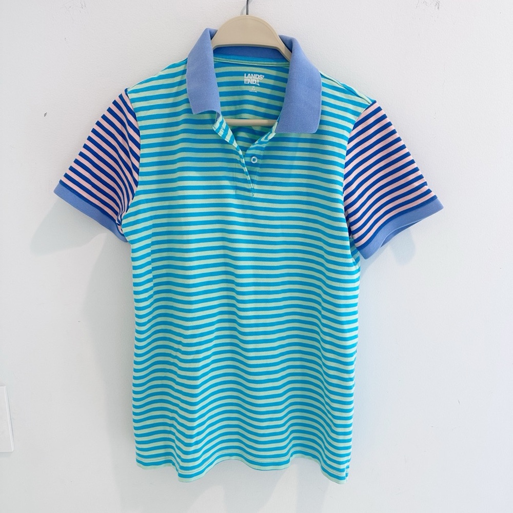 Lands' End Blue and Purple Striped Polo Shirt